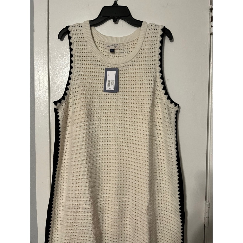 Universal Thread Cream Crochet Sleeveless Midi Sweater Dress Black Trim 2X NEW - Picture 3 of 11